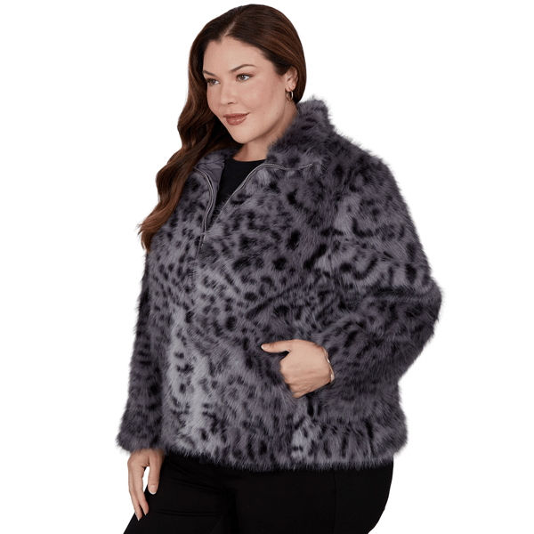 Plus Size Skye’s the Limit Icy Blue Sparkle Leopard Jacket