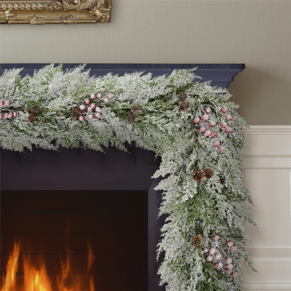 Puleo International 9ft. Flocked Garland with Pinecones & Berries