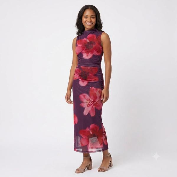Juniors Madden Girl Mesh Funnel Neck Midi Dress - Purple