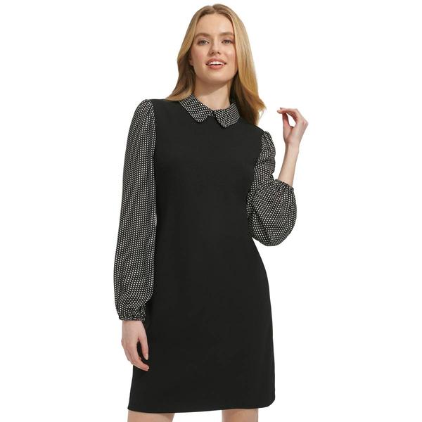 Womens Tommy Hilfiger Long Sleeve Solid 2fer with Dot Georgette