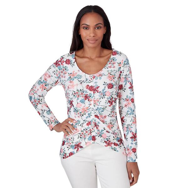 Petite Emaline St. Kitts Floral 3/4 Sleeve Blouse - image 