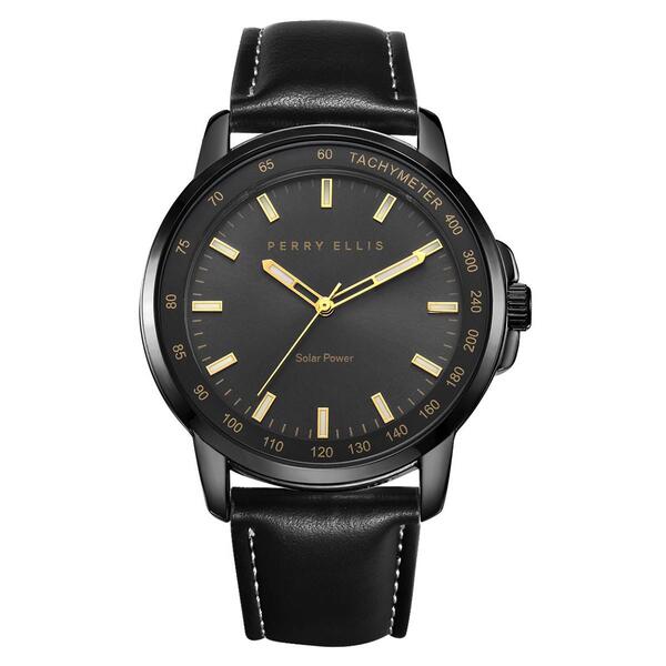 Mens Perry Ellis Solar Gunmetal-Tone Strap Watch - PES0010GU - image 