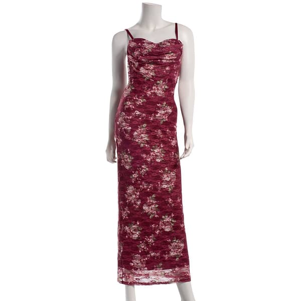 Juniors Madden Girl Floral Stretch Lace Cowl Neck Maxi Dress - image 
