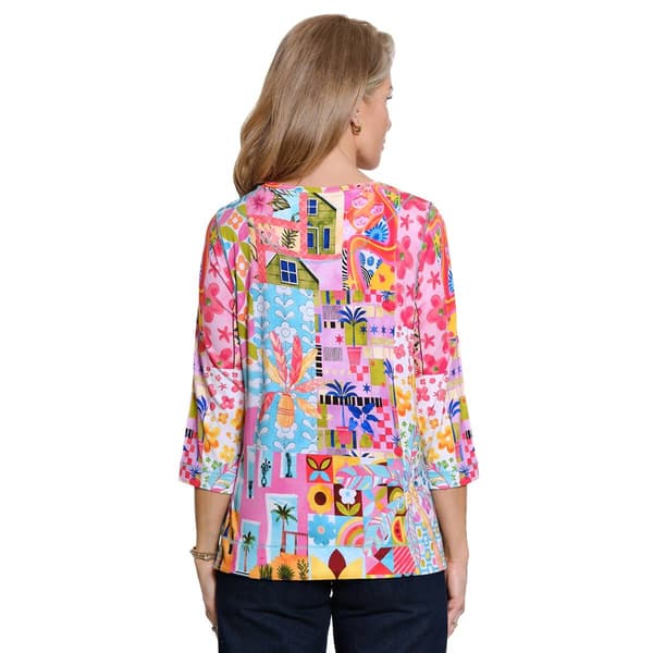 Womens Ali Miles 3/4 Sleeve Abstract Side Button Blouse