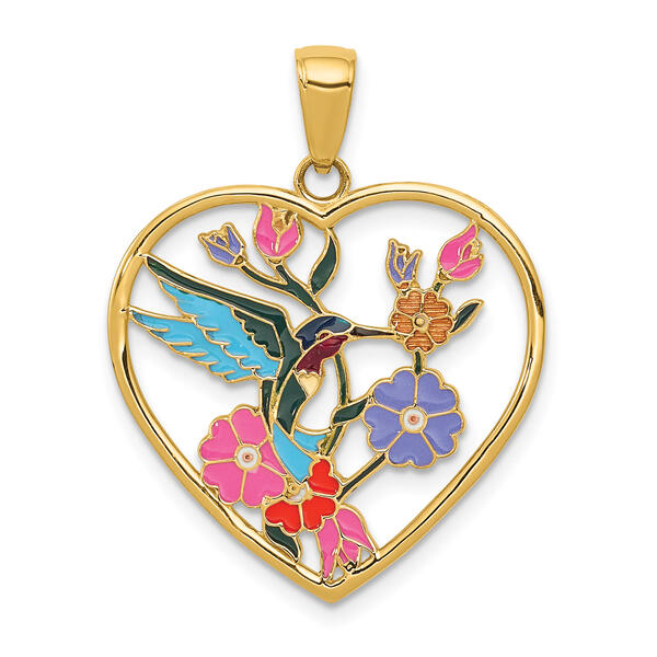 Gold Classics&#40;tm&#41; 14kt. Hummingbird & Flowers Heart Pendant - image 