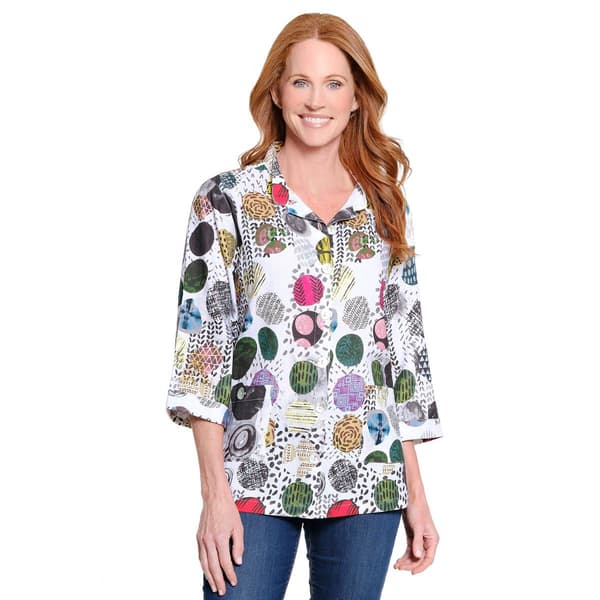 Petite Ali Miles 3/4 Sleeve Abstract Dots Button Front Blouse - image 