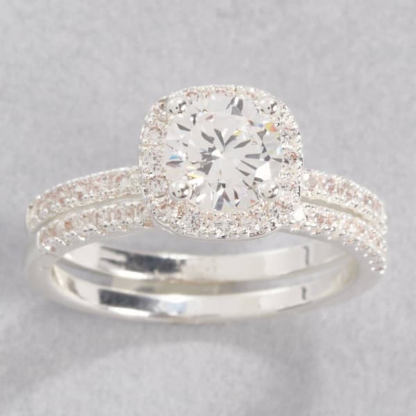 Ashley Cooper(tm) Silver-Tone Cushion Cut Halo Stone Pave Ring - image 