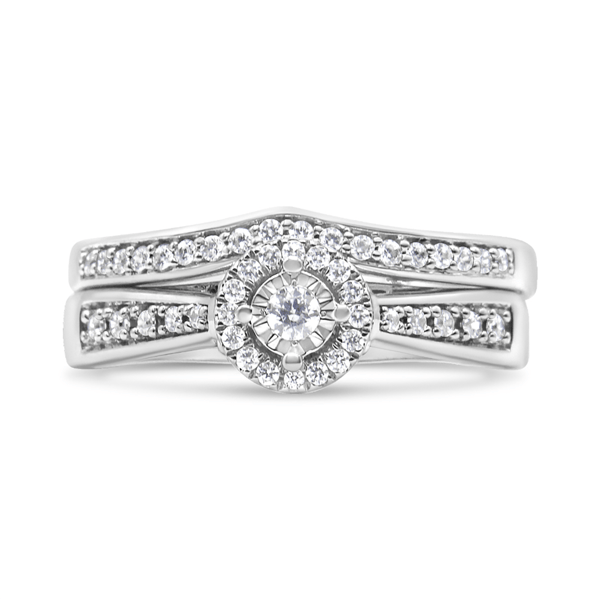 Haus of Brilliance Diamond Halo & Pave Shank Engagement Ring Set