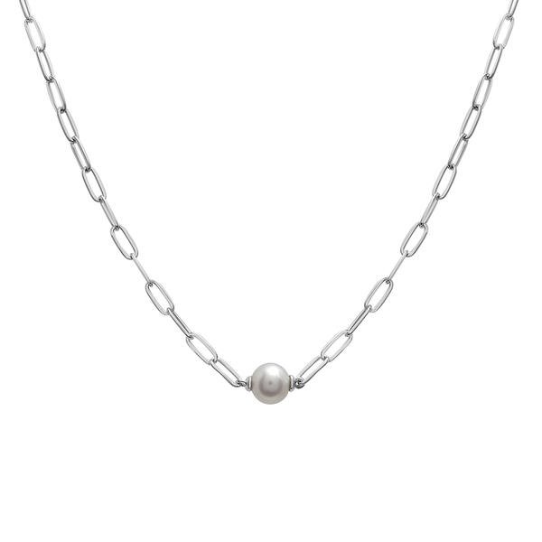 Gemstone Classics&#40;tm&#41; Sterling Silver & Pearl Trendy Chain Necklace - image 