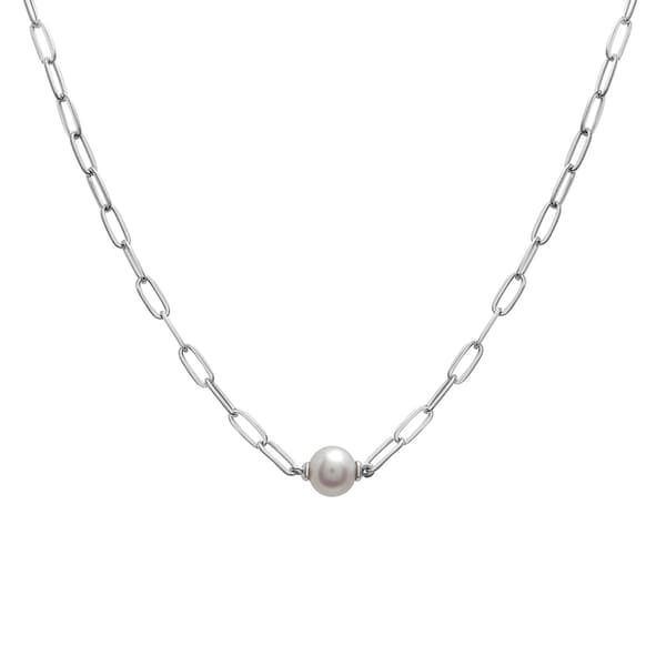 Gemstone Classics(tm) Sterling Silver & Pearl Trendy Chain Necklace - image 