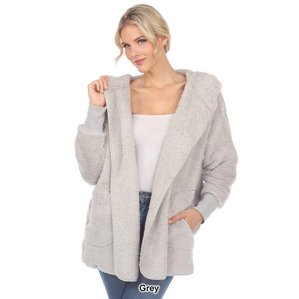 Womens White Mark Plush Hooded Cardigan With Pockets