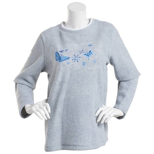 Womens Bonnie Evans Butterfly Floral Embroidered Polar Fleece Top