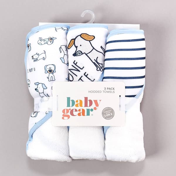 Baby Gear 3pk. Dog & Stripe Hooded Towels - image 
