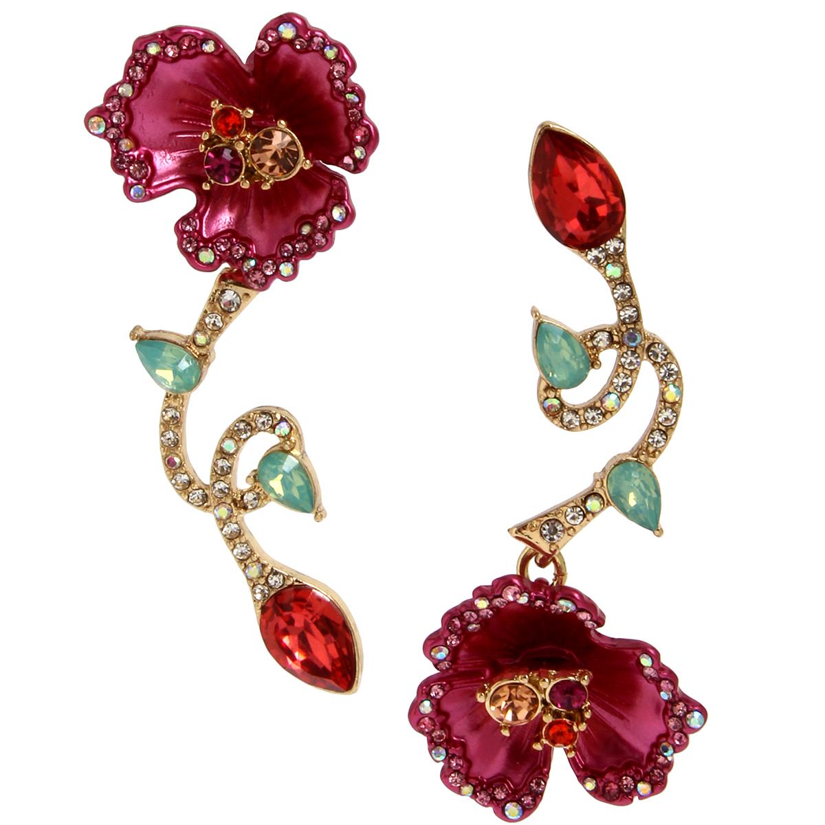 Betsey Johnson Opulent Floral Mismatch Drop Earrings