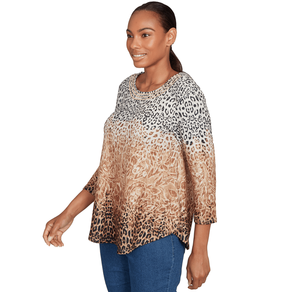 Womens Ruby Rd. Cozy Time Ombre Leopard Paisley Blouse
