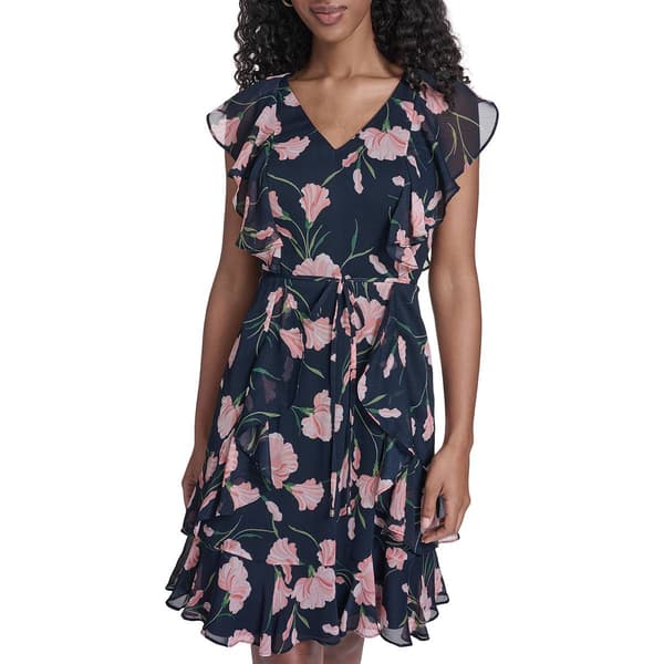 Womens Tommy Hilfiger Ruffle Trim Chiffon V Neck Dress - Pink - image 
