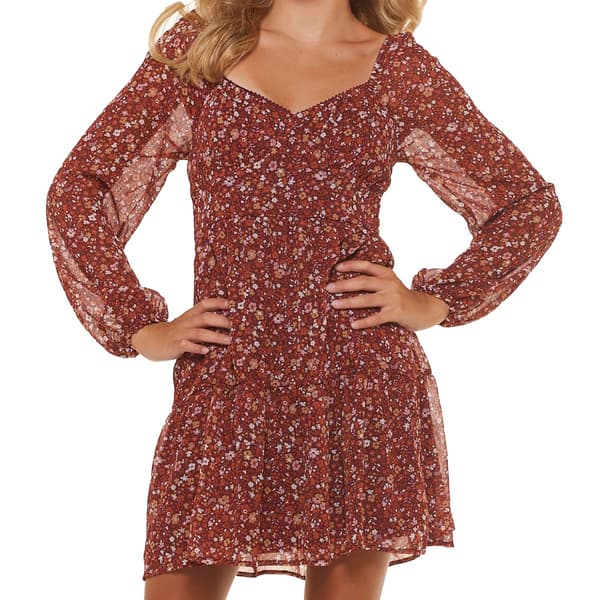 Juniors Derek Heart Long Sleeve Ditsy Tier A-Line Dress