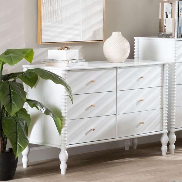 Baxton Studio Callison Spindle 6-Drawer Farmhouse Dresser