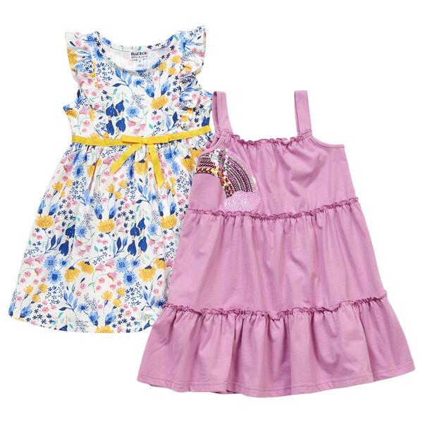 Girls &#40;4-6x&#41; Blueberi Boulevard 2pk. Rainbow Tier/Floral Dresses - image 