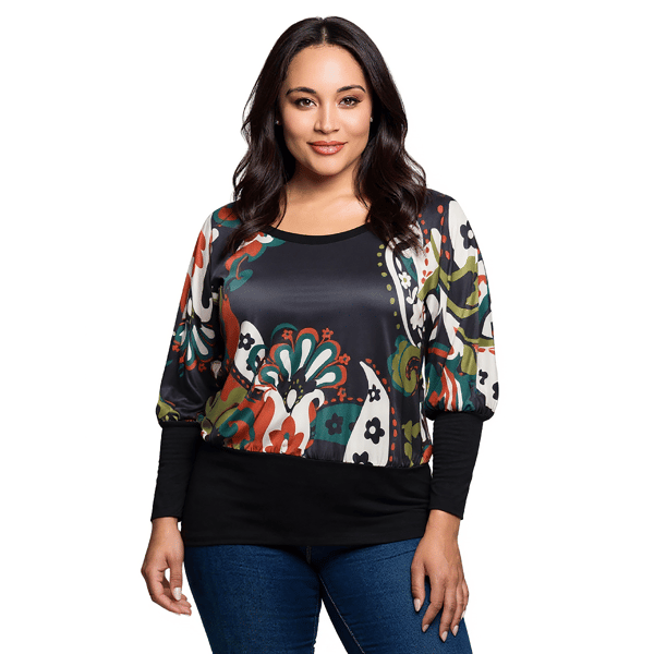 Plus Size 24/7 Comfort Apparel Paisley Banded Dolman Blouse