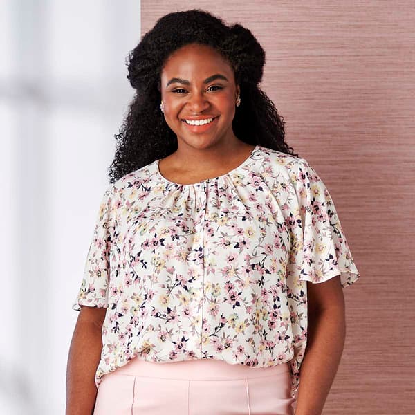 Plus Size Emaline Enchanted Bloom Flutter Sleeve Floral Blouse
