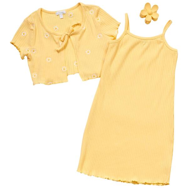 Girls &#40;7-12&#41; BTween&#40;R&#41; Rib Tank Dress & Daisy Embroidered Cardigan - image 