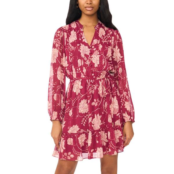 Womens MSK Long Sleeve Lurex Print Pintuck Dress