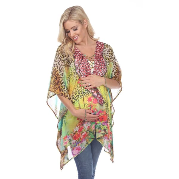 Womens White Mark Yellow Print Maternity Caftan - image 