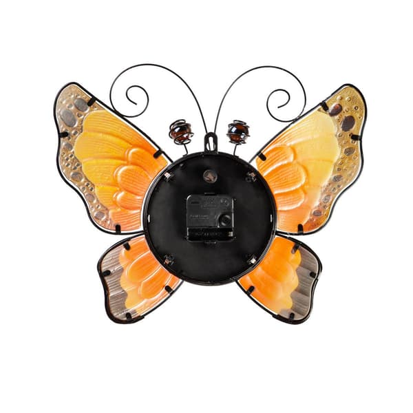 Evergreen Butterfly Metal & Glass Shaped Wall Clock