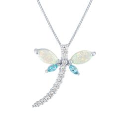 Gemstone Classics(tm) Sterling Silver Opal & Topaz Dragonfly Pendant