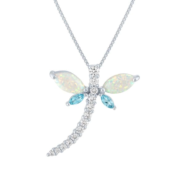 Gemstone Classics&#40;tm&#41; Sterling Silver Opal & Topaz Dragonfly Pendant - image 