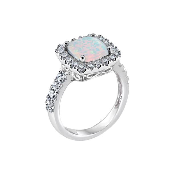 Gemstone Classics™ Sterling Silver Opal & Sapphire Halo Ring