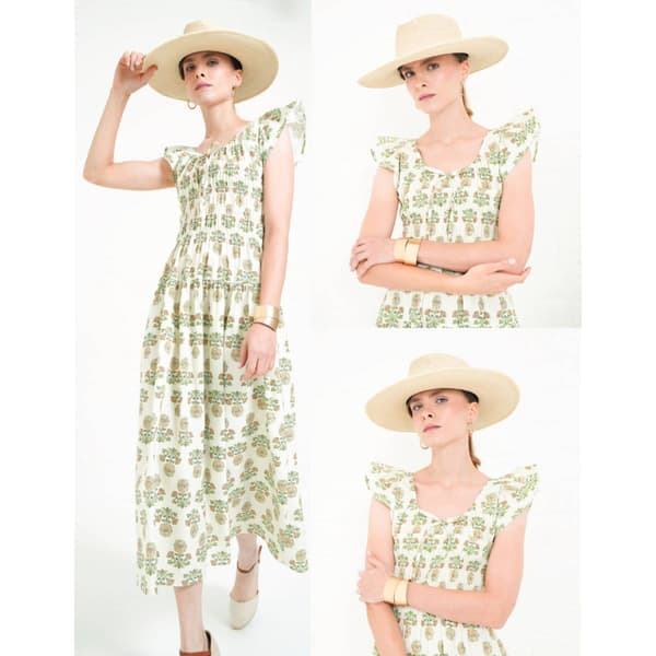 Womens MNK Ruffle Sleeve Smock Waist Fit & Flare Dress