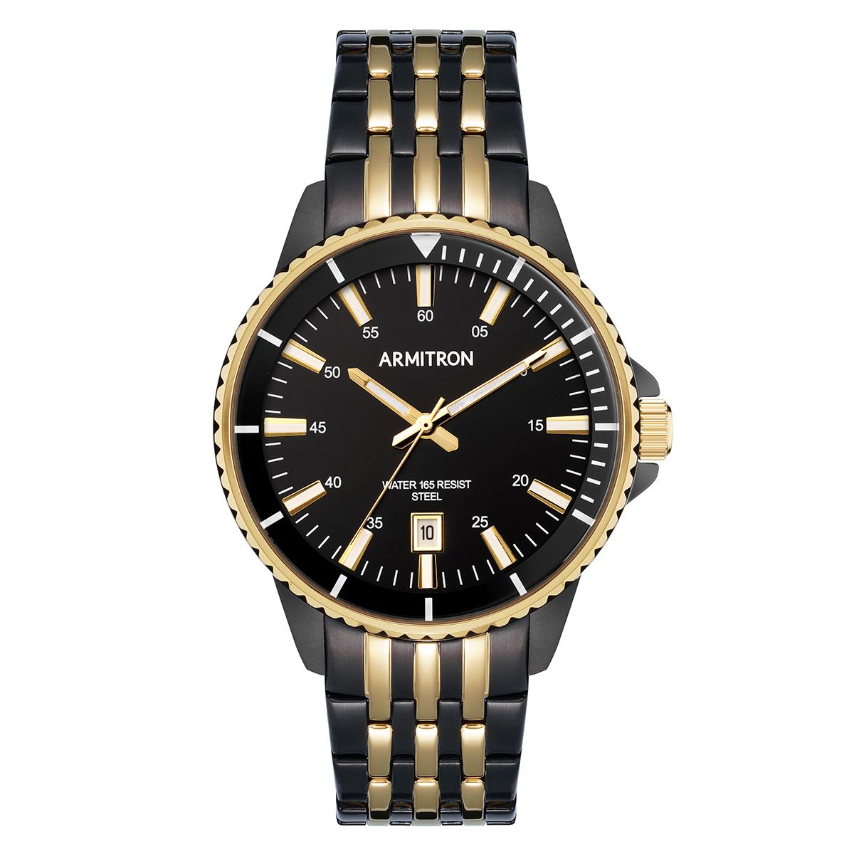 Mens Armitron Stainless Steel/Black/Gold Tone Watch -...