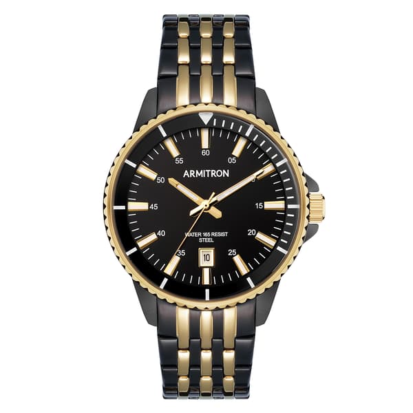Mens Armitron Stainless Steel/Black/Gold Tone Watch - 20-5414BKGB - image 