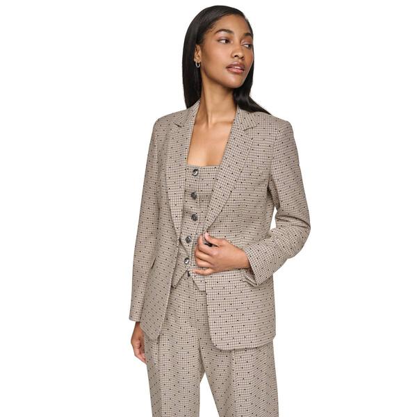 Womens DKNY Long Sleeve Embellished Houndstooth Blazer