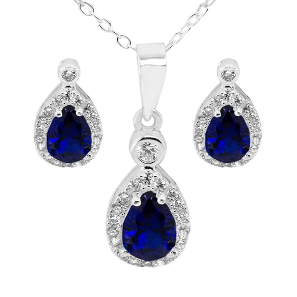 Marsala Pear Shape Lab Grown Sapphire & Clear Cubic Zirconia Set - image 