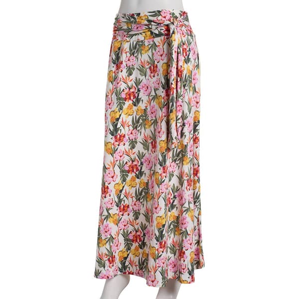 Womens NY Collection Sash Belted Floral Skirt - Pink/Yellow
