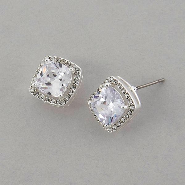Design Collection Silver-Tone Cushion Cut CZ Earrings - image 