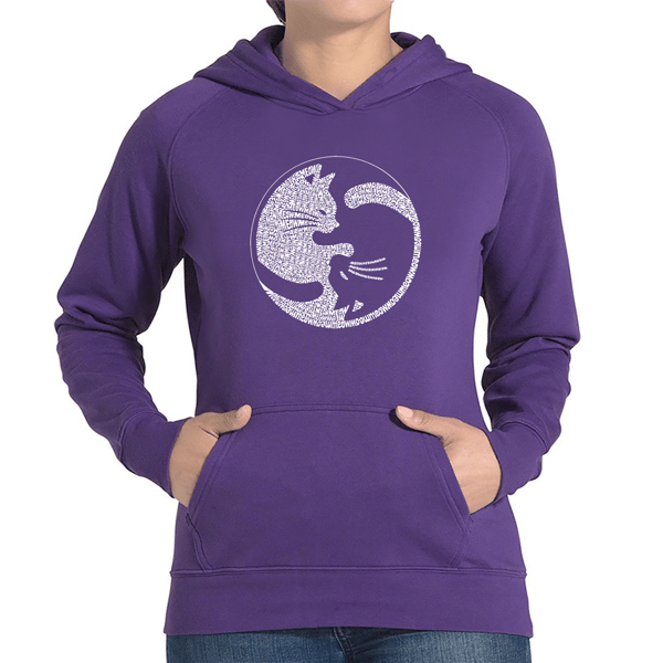 Womens LA Pop Art Yin Yang Cat - Word Art Hooded Sweatshirt - image 