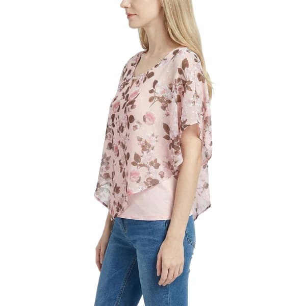 Womens NY Collection Floral Mauve Chiffon Poncho Blouse