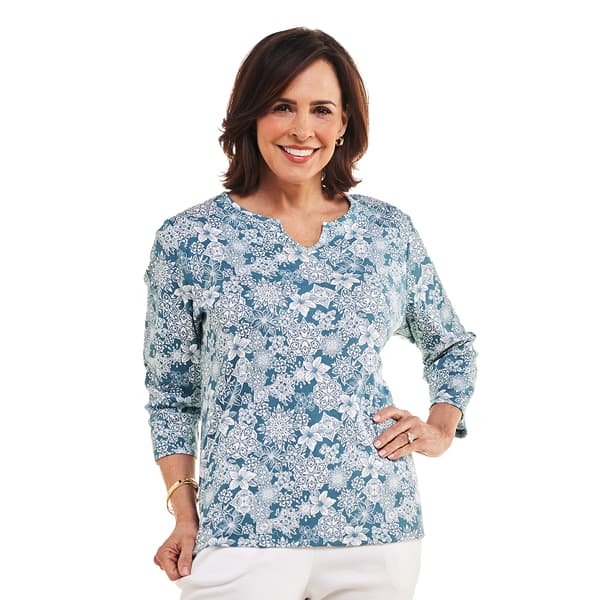 Petite Hasting & Smith 3/4 Sleeve Floral Split Neck Tee