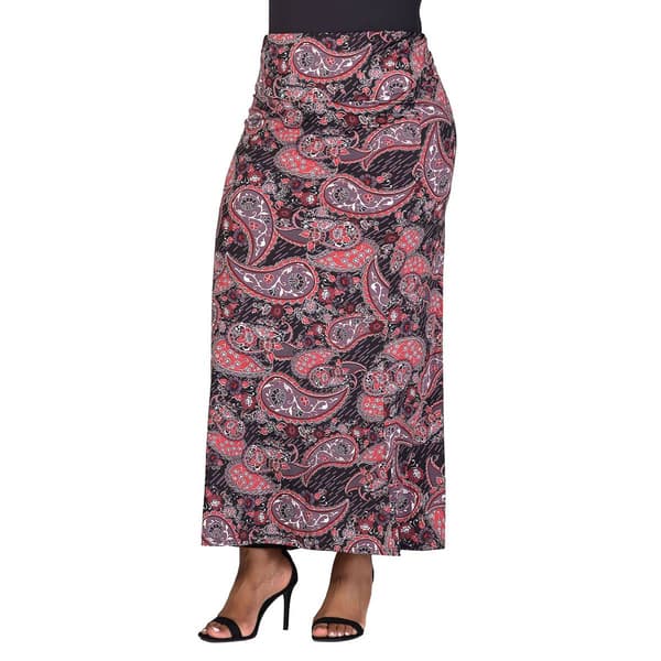 Plus Size 24/7 Comfort Apparel Paisley Fold Over Waist Maxi Skirt