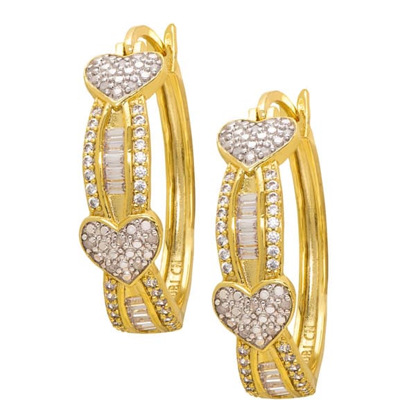 Gianni Argento Gold Plated Diamond Heart Baguette Hoop Earrings - image 