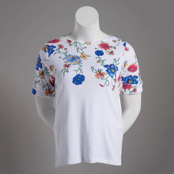 Petites Hasting & Smith Elbow Sleeve Tropical Floral Tee - image 