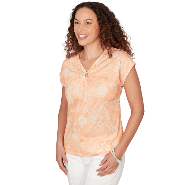 Petite Hearts of Palm Fun in the Sun Cap Sleeve Tropical Blouse