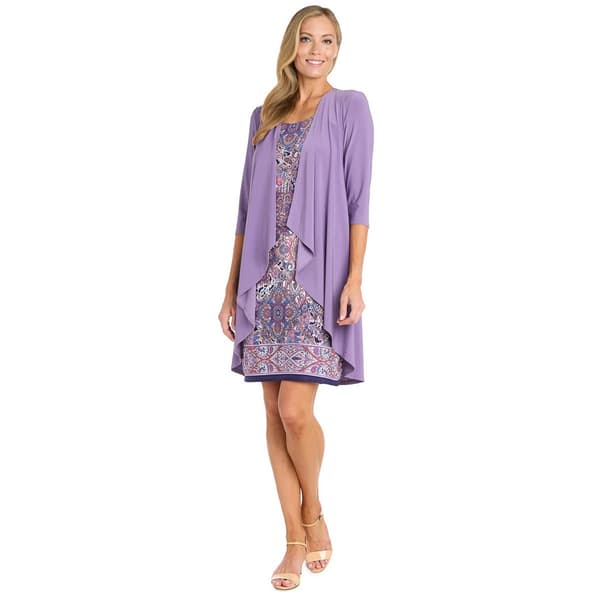 Womens R&M Richards Drape Jacket with Print Dress and Necklace - image 