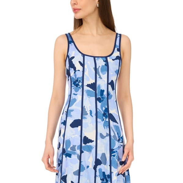 Womens MSK Sleeveless Floral Seam Down Linen Midi Dress