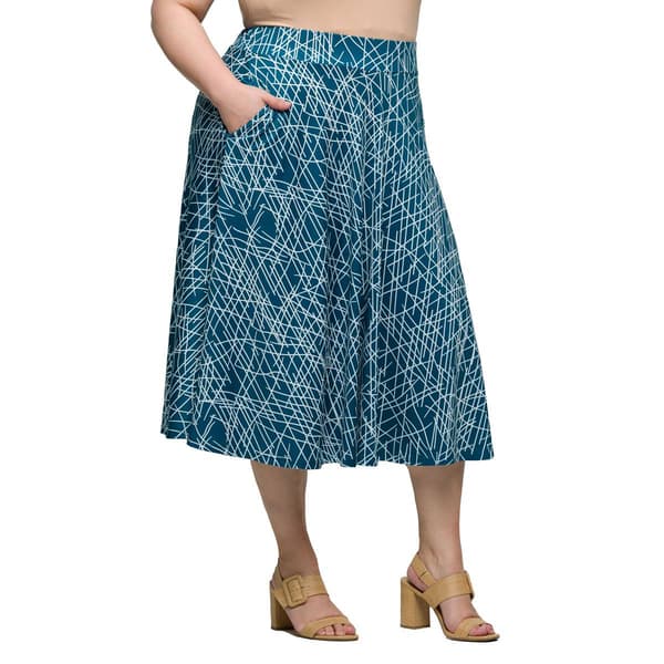 Plus Size 24/7 Comfort Apparel Teal Geometric Pocket Midi Skirt