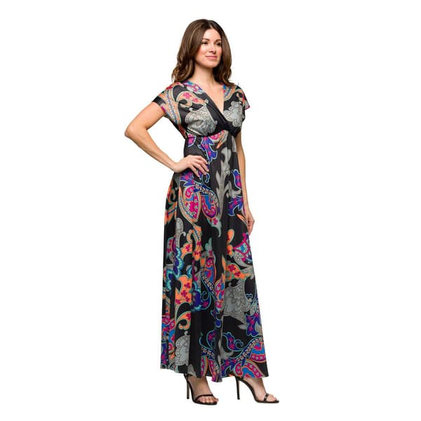 Womens 24/7Comfort Apparel Black Paisley Empire Waist Maxi Dress